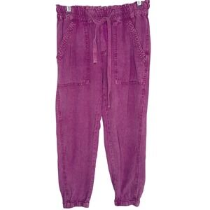Anthropologie Linen Blend Paperbag Joggers XS Petite Pink Relaxed Boho Lagenlook